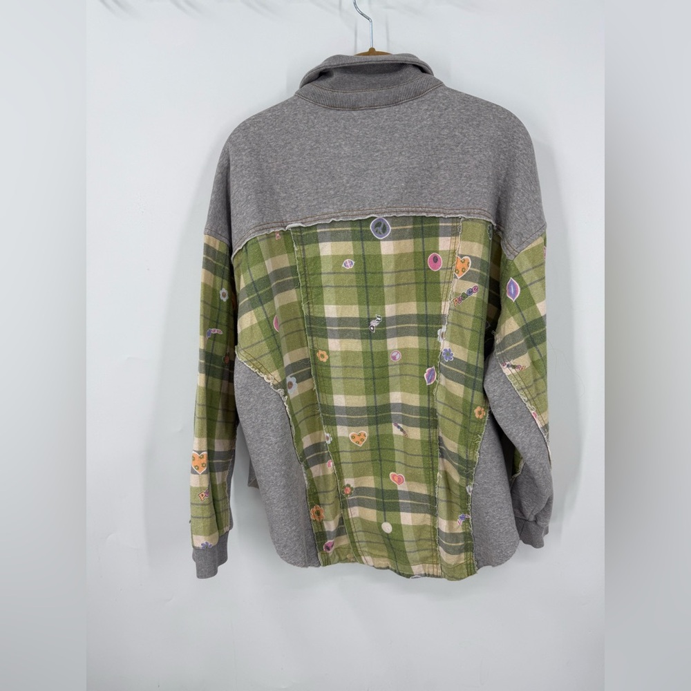 Urban Outfitters Out From Under green patchwork button-up shirt shacket jacket S - Picture 13 of 16